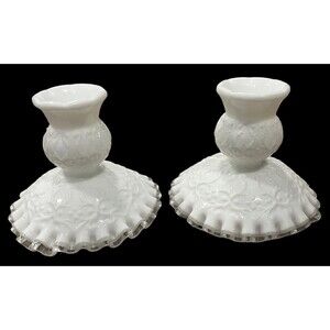 Fenton Silver Crest Spanish Lace Candlesticks Set of 2 no 3570 Pre- 1970